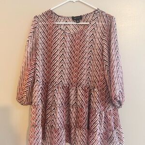 AB Studio Red 3/4 Sleeve Boxy Blouse